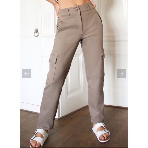 Aritzia Wilfred Free Modern Cargo Straight Pants High-Rise Utility Taupe Twill 6 - Picture 1 of 16